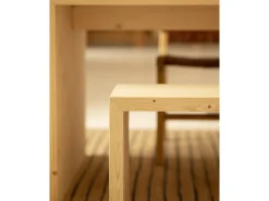 Pack mesa de comedor de 160x75cm y banco de 145x45cm rectangulares de madera de abeto maciza Decowood en tono natural - TELVA - DECOWOOD