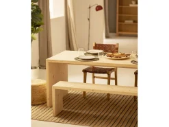Pack mesa de comedor de 160x75cm y banco de 145x45cm rectangulares de madera de abeto maciza Decowood en tono natural - TELVA - DECOWOOD