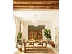 Pack mesa de comedor de 200x75cm y banco de 165x45cm rectangulares de madera de abeto maciza Decowood en tono nogal - TELVA - DECOWOOD