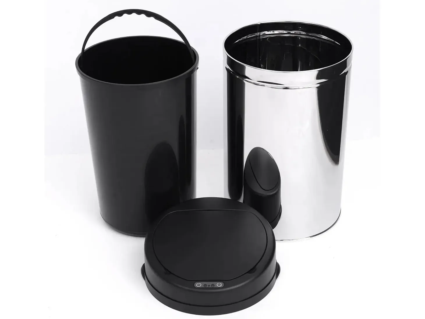 Papelera automática con sensor, 30L, acero inoxidable, color negro (Ø30,5x51,5 cm)