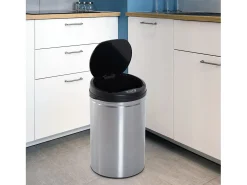 Papelera automática con sensor, 30L, acero inoxidable, color negro (Ø30,5x51,5 cm)