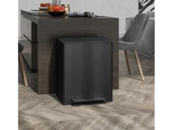 Papelera con pedal de 25 l, acero inoxidable, color negro (47,7 x 37,5 x 56 cm)