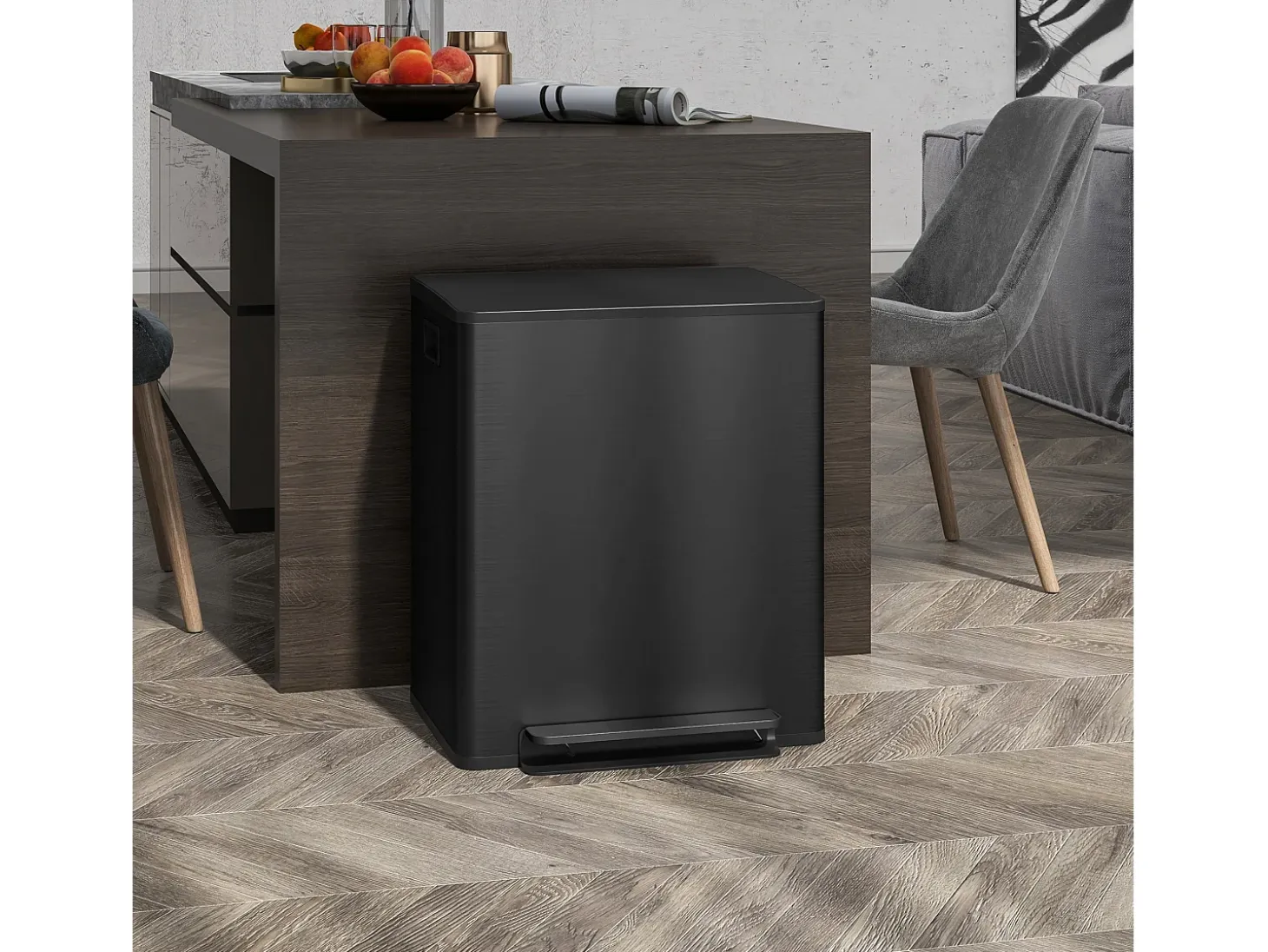 Papelera con pedal de 25 l, acero inoxidable, color negro (47,7 x 37,5 x 56 cm)