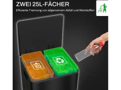 Papelera con pedal de 25 l, acero inoxidable, color negro (47,7 x 37,5 x 56 cm)