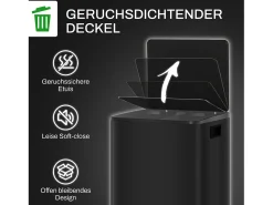 Papelera con pedal de 25 l, acero inoxidable, color negro (47,7 x 37,5 x 56 cm)