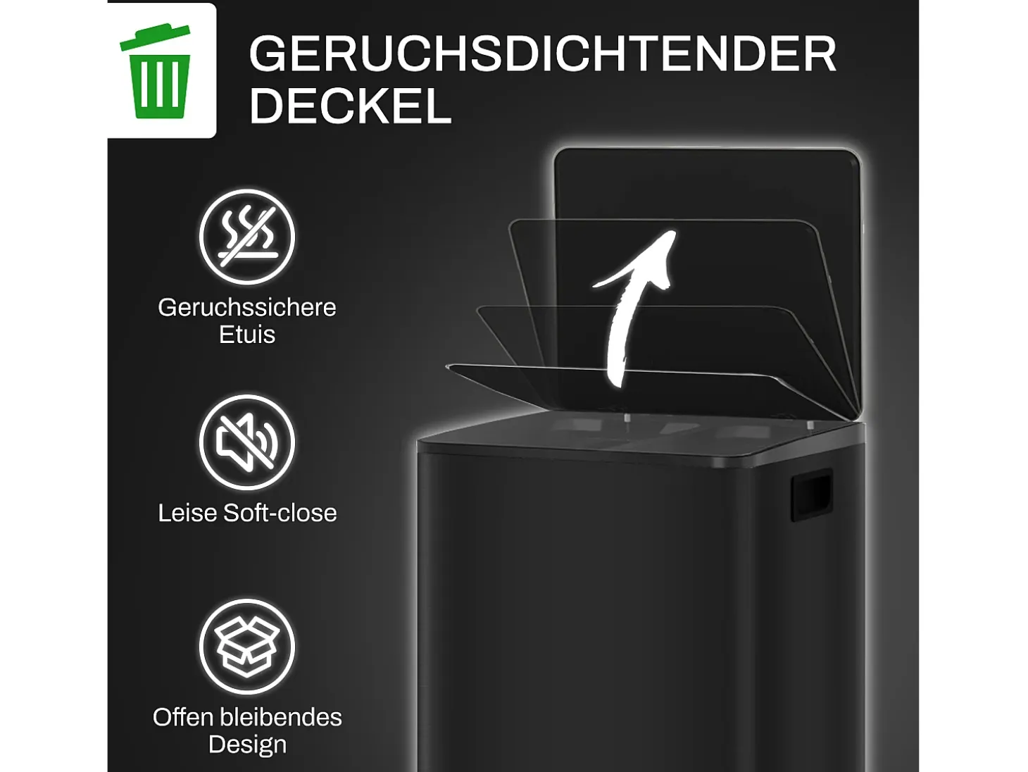 Papelera con pedal de 25 l, acero inoxidable, color negro (47,7 x 37,5 x 56 cm)