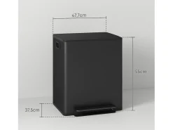 Papelera con pedal de 25 l, acero inoxidable, color negro (47,7 x 37,5 x 56 cm)