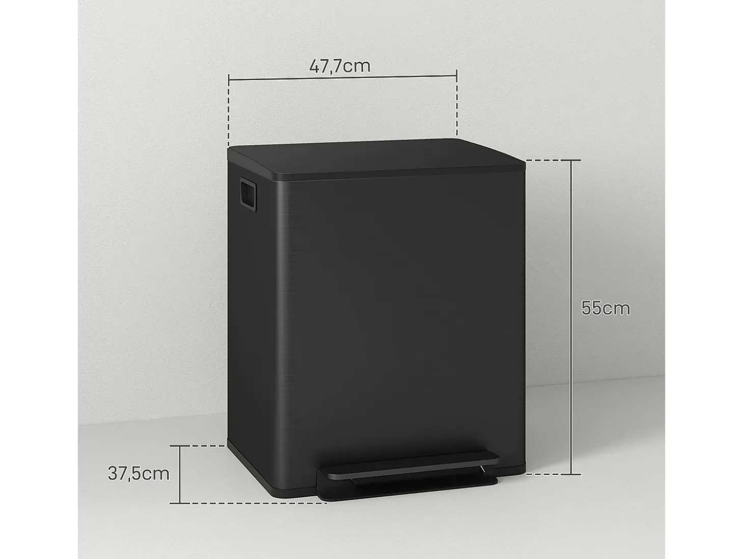 Papelera con pedal de 25 l, acero inoxidable, color negro (47,7 x 37,5 x 56 cm)