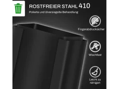 Papelera con pedal de 25 l, acero inoxidable, color negro (47,7 x 37,5 x 56 cm)