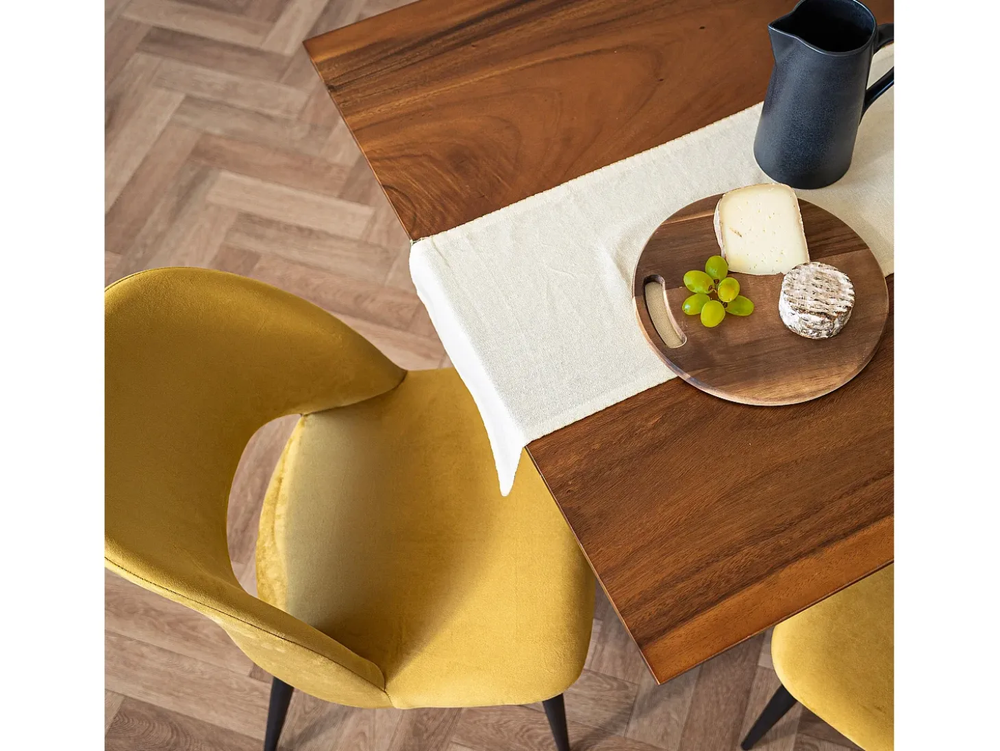 Paquete de 4 sillas de terciopelo amarillo y verde - Pénélope