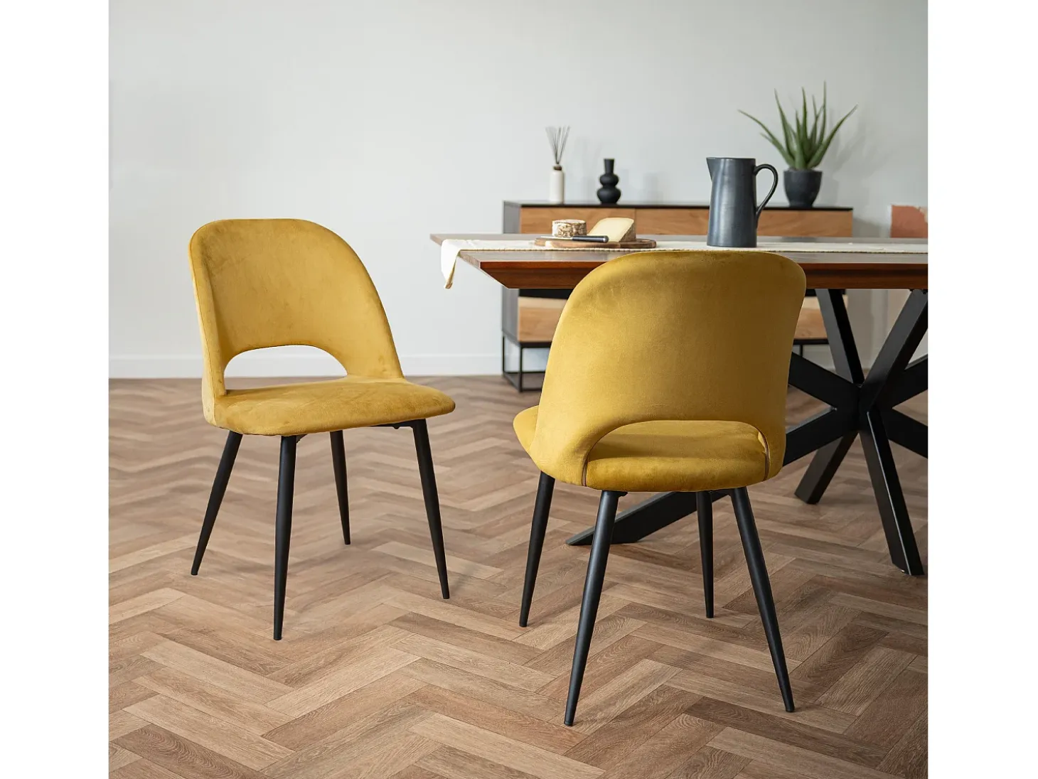 Paquete de 4 sillas de terciopelo amarillo y verde - Pénélope
