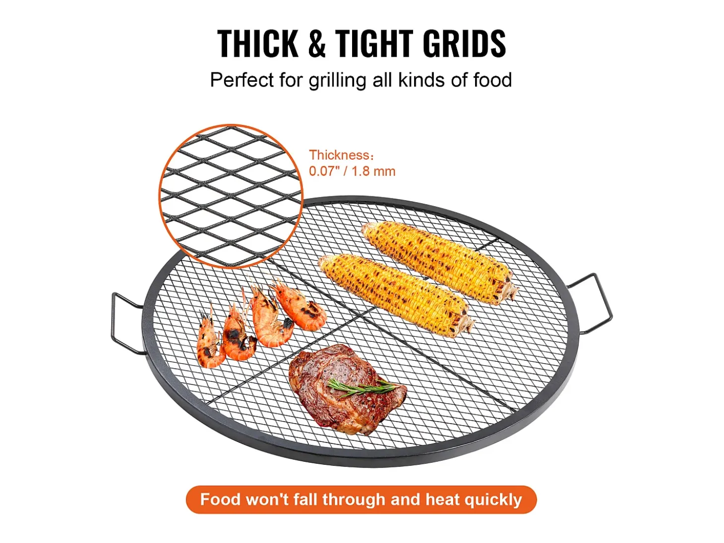 Parrilla de Cocina Redonda SucceBuy de 91.44CM, Parrilla de Barbacoa de Acero Resistente con Mango y Soporte de Alambre X, Negro
