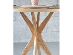Pequena mesa de comedor redonda de 70 cm Jubi madera de fresno