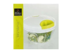 Picador Manual de Hilo de Acero Inoxidable "Bicolor" 12cm Verde con Hoja y Recipiente Transparente