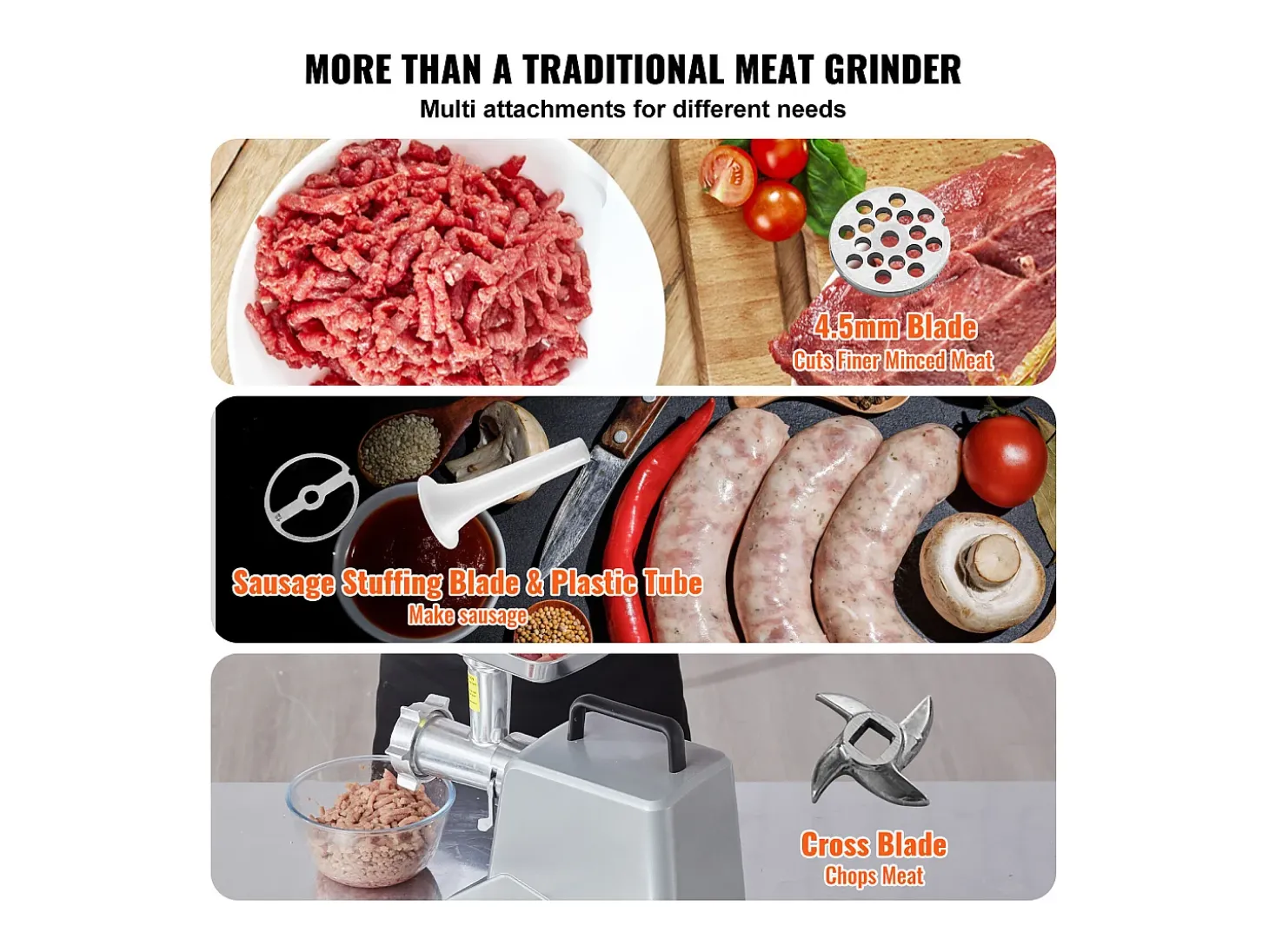 Picadora de Carne Eléctrica Comercial SucceBuy con Capacidad de 2.3KG/min y de 575 W con Función de Relleno de Salchichas