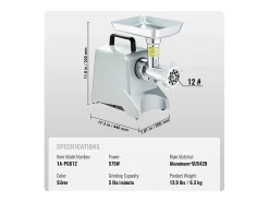 Picadora de Carne Eléctrica Comercial SucceBuy con Capacidad de 2.3KG/min y de 575 W con Función de Relleno de Salchichas