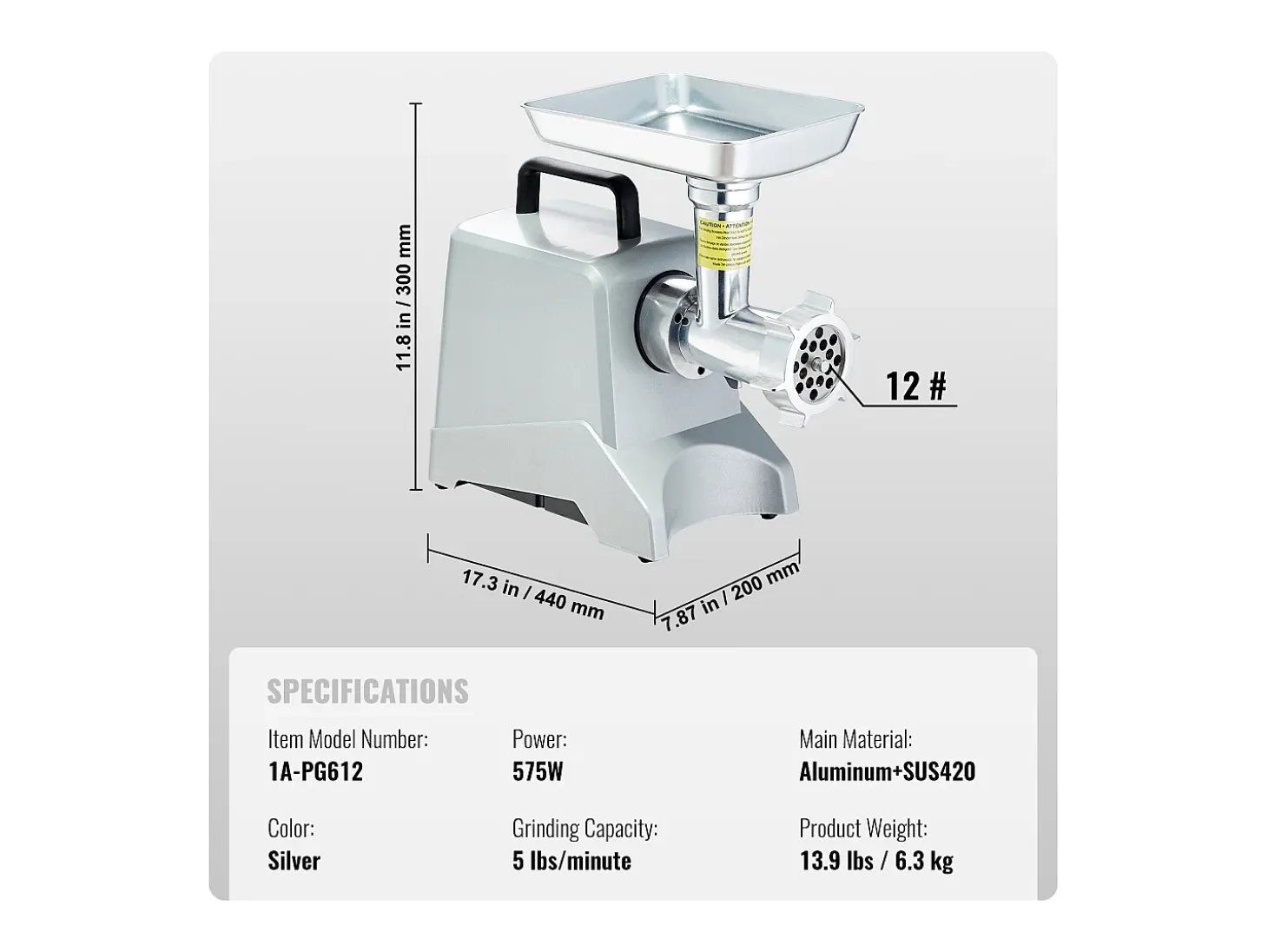 Picadora de Carne Eléctrica Comercial SucceBuy con Capacidad de 2.3KG/min y de 575 W con Función de Relleno de Salchichas