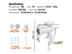 Picadora De Carne Manual SucceBuy, De Hierro Fundido Resistente Con Abrazadera De Mesa De Acero