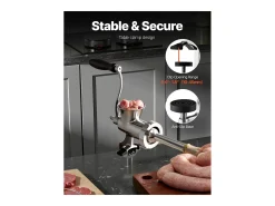 Picadora de Carne SucceBuy Manual en Acero Inoxidable 304, Picadora Manual de Manivela con Abrazadera de Mesa, Embutidora de Salchichas con 2 Placas de Molienda