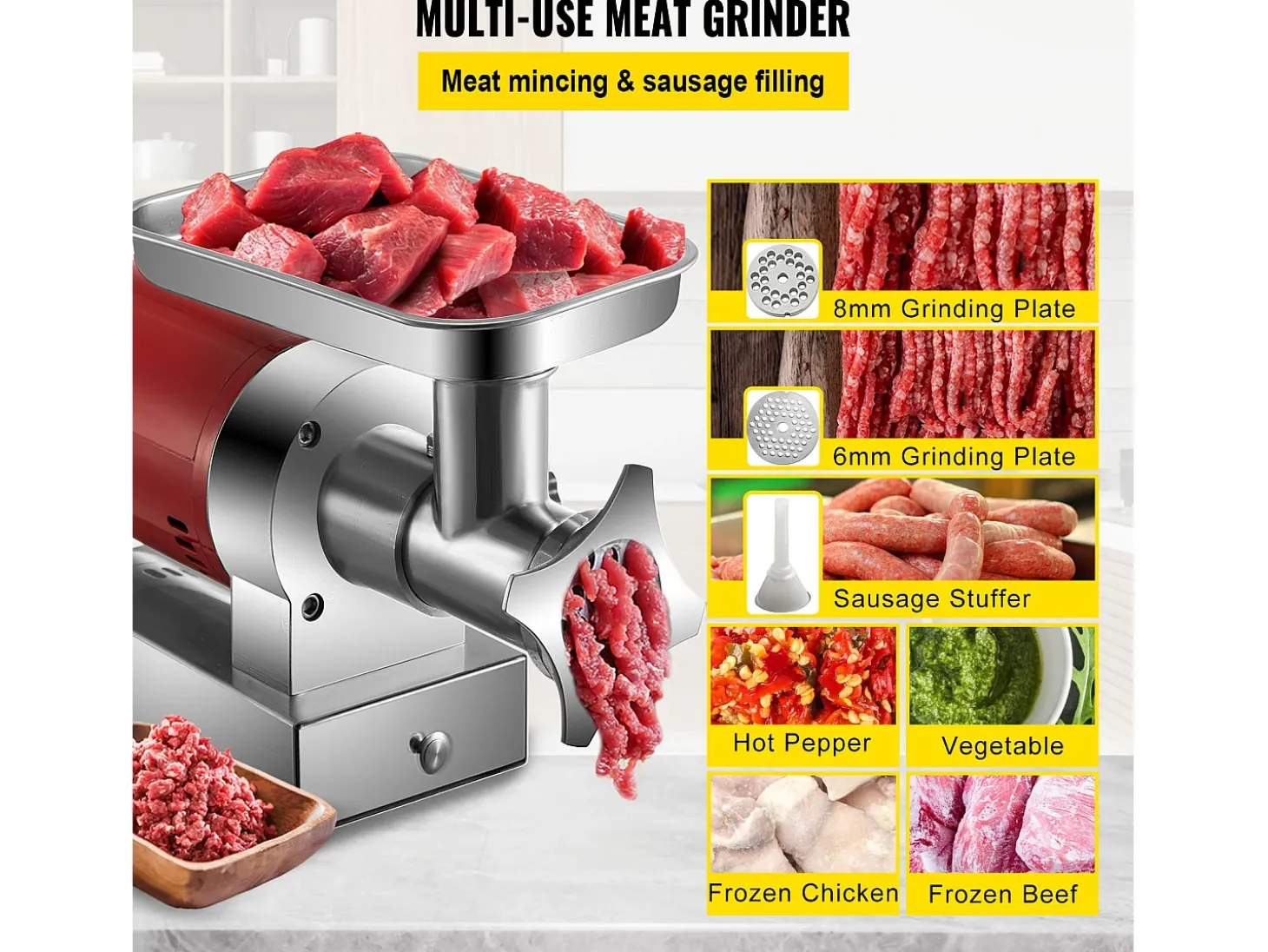 Picadora de Carne SucceBuy Eléctrica 5kg/min Picadora Eléctrica 1100 W, Excelente para Cocina Doméstica y Pequeños Comercios Alimentarios