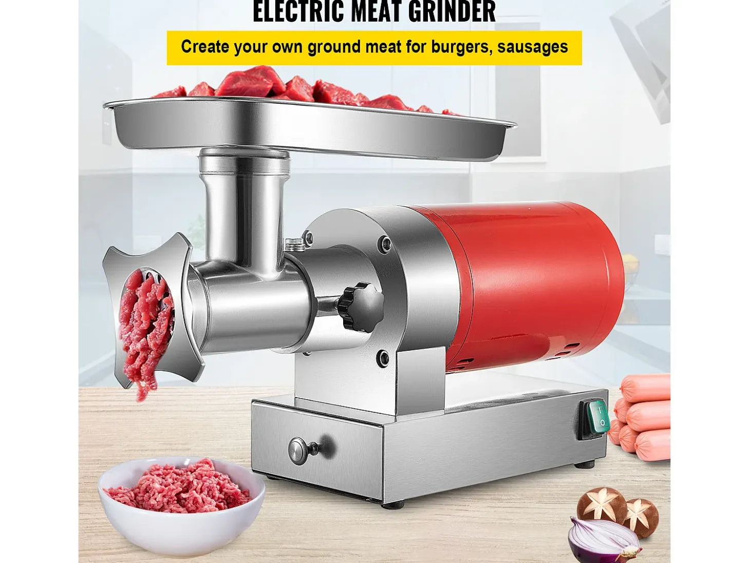 Picadora de Carne SucceBuy Eléctrica 5kg/min Picadora Eléctrica 1100 W, Excelente para Cocina Doméstica y Pequeños Comercios Alimentarios