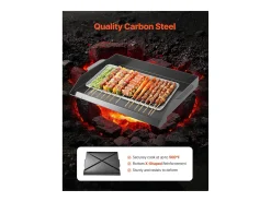 Placa de Parrilla, SucceBuy Placa de Cocción de Acero al Carbono, 50.2 x 37 cm, Utensilio de Cocina Portátil a Gas para Barbacoa, Ideal para Acampar, Negra