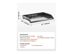 Placa de Parrilla, SucceBuy Placa de Cocción de Acero al Carbono, 50.2 x 37 cm, Utensilio de Cocina Portátil a Gas para Barbacoa, Ideal para Acampar, Negra