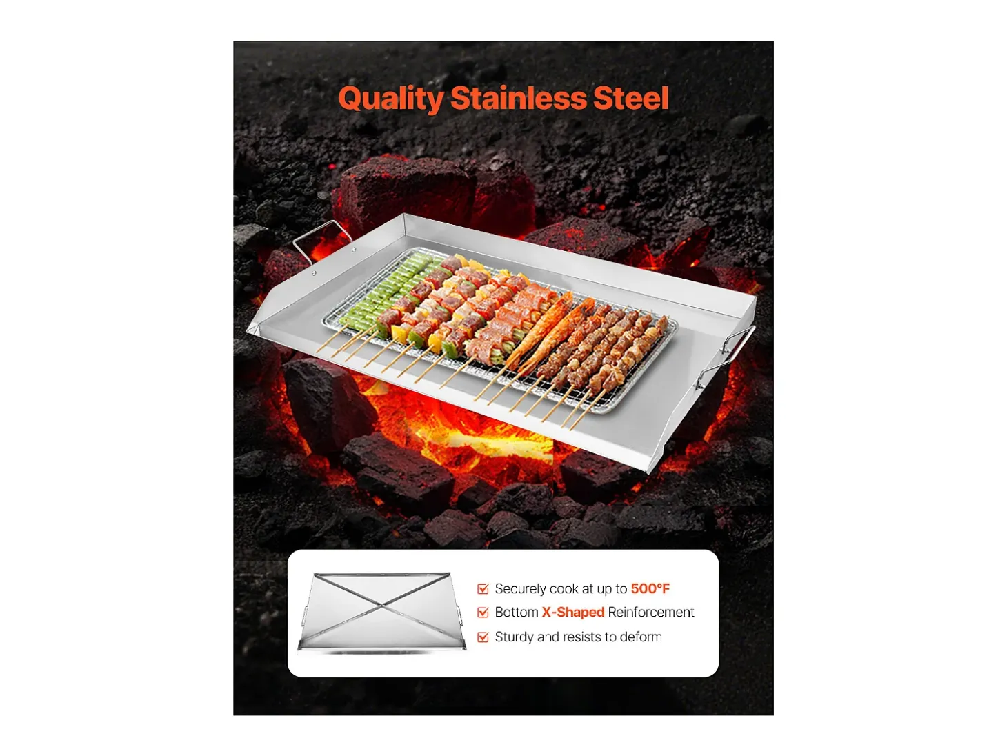 Placa de Parrilla, SucceBuy Parrilla de Acero Inoxidable para Barbacoa (910 x 525 mm)