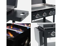 Plancha de gas 3 quemadores acero inoxidable 12kw con carrito y