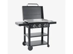 Plancha de gas 3 quemadores acero inoxidable con carrito, 12kw negro