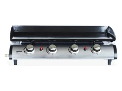 Plancha de gas 4 quemadores de acero inoxidable con carrito y