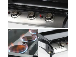 Plancha de gas 4 quemadores de acero inoxidable con carrito y