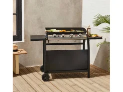 Plancha de gas 4 quemadores 10kw + carro negro