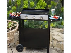Plancha de gas MÉRIDA 3 quemadores 6kW + carrito - HAPPY GARDEN