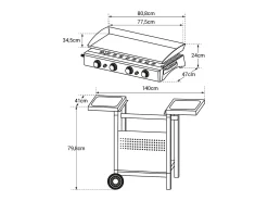 Plancha de gas VALENCIA 4 quemadores 10kW + carrito