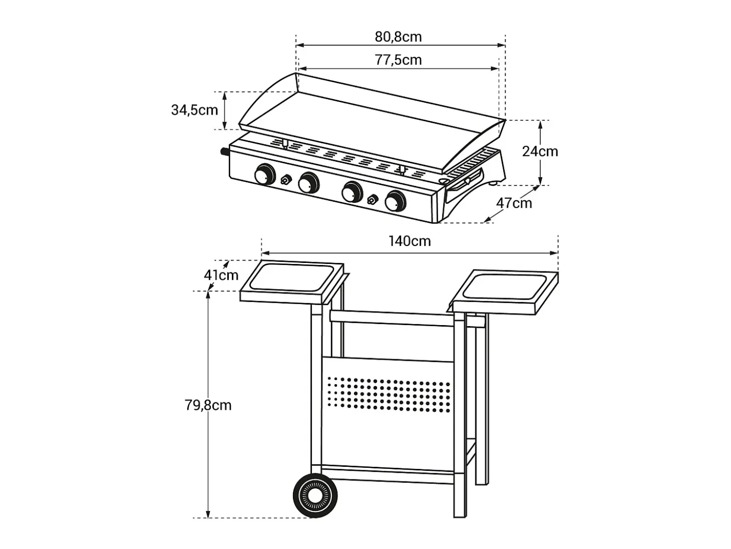Plancha de gas VALENCIA 4 quemadores 10kW + carrito
