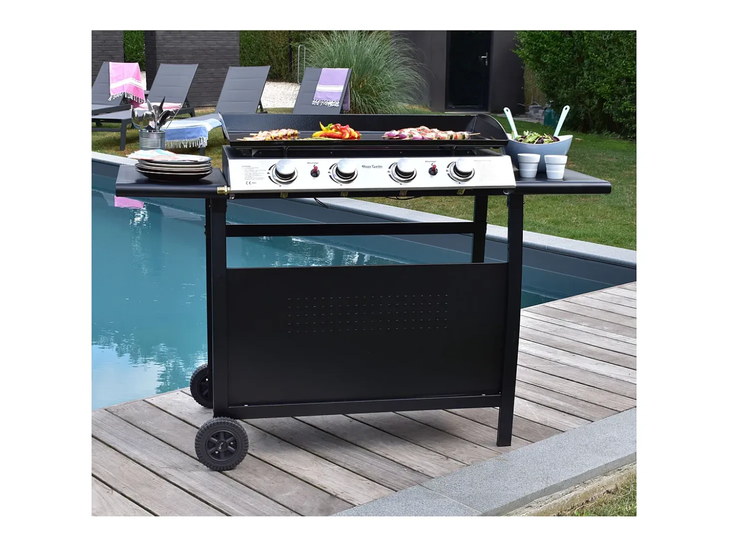 Plancha de gas VALENCIA 4 quemadores 10kW + carrito