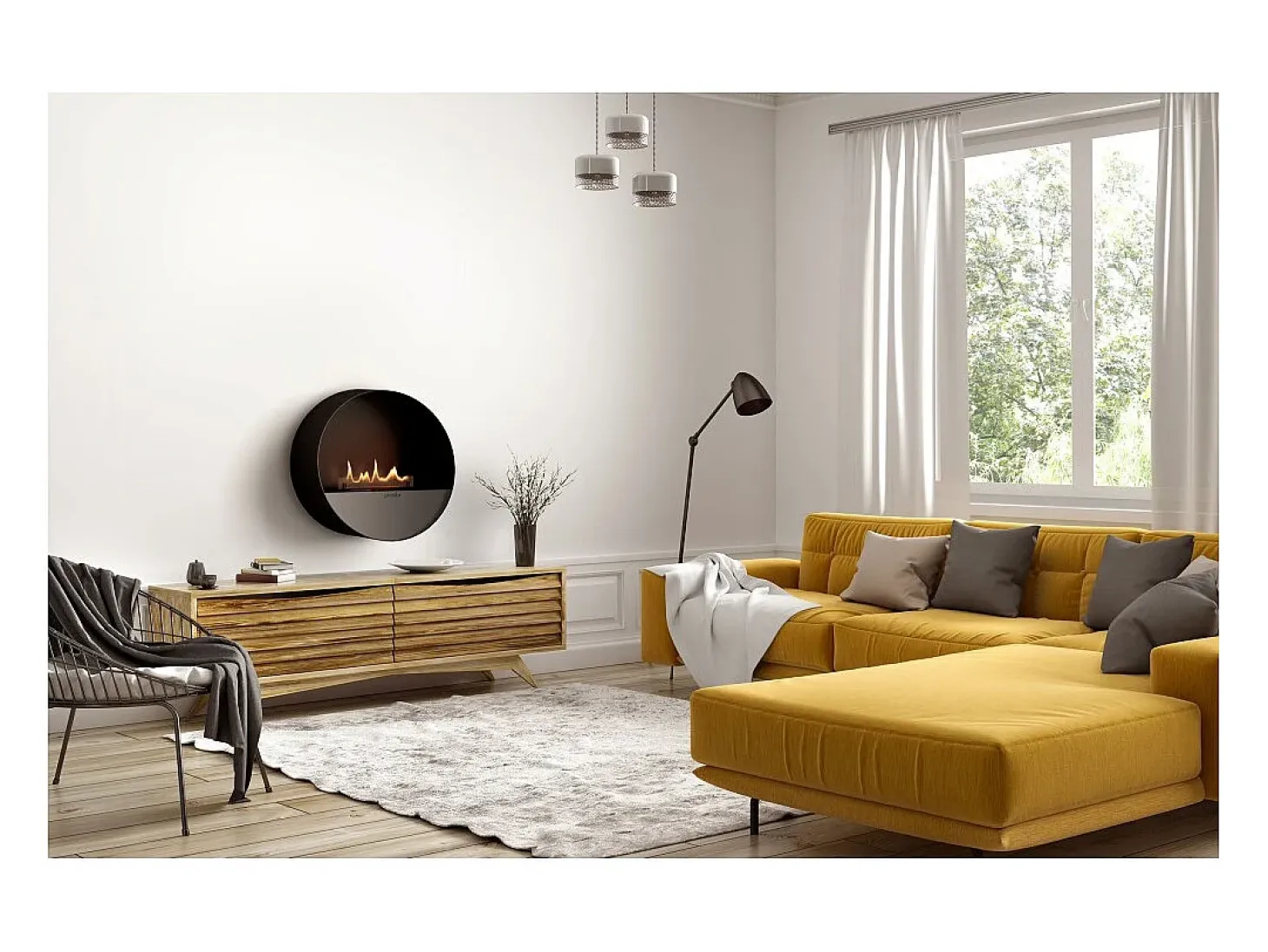 Planika - Chimenea de bioetanol de pared y suelo sin ventilación BEV, con burbujas, control remoto, de acero, para pared y suelo