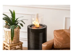 Planika - Chimenea portátil de bioetanol Mandala con tecnología Commerce, vidrio cilíndrico negro