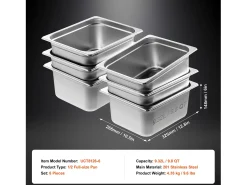 Plato Plano SucceBuy Lote de 6 Cacerolas de Hotel de Tamaño Medio, Cacerola Profunda en Acero Inoxidable de 15CM para Mesa de Vapor