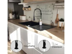 Plimo Mezclador para fregadero con ducha móvil cromado negro Essebagno