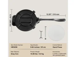 Prensa de Masa SucceBuy 20 cm, Máquina de Masa para Chapati y Roti en Fundición Robusta, para las Tortillas de Harina, Tawa, Plata