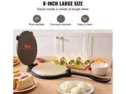 Prensa de Masa SucceBuy 20 cm, Máquina de Masa para Chapati y Roti en Fundición Robusta, para las Tortillas de Harina, Tawa, Plata