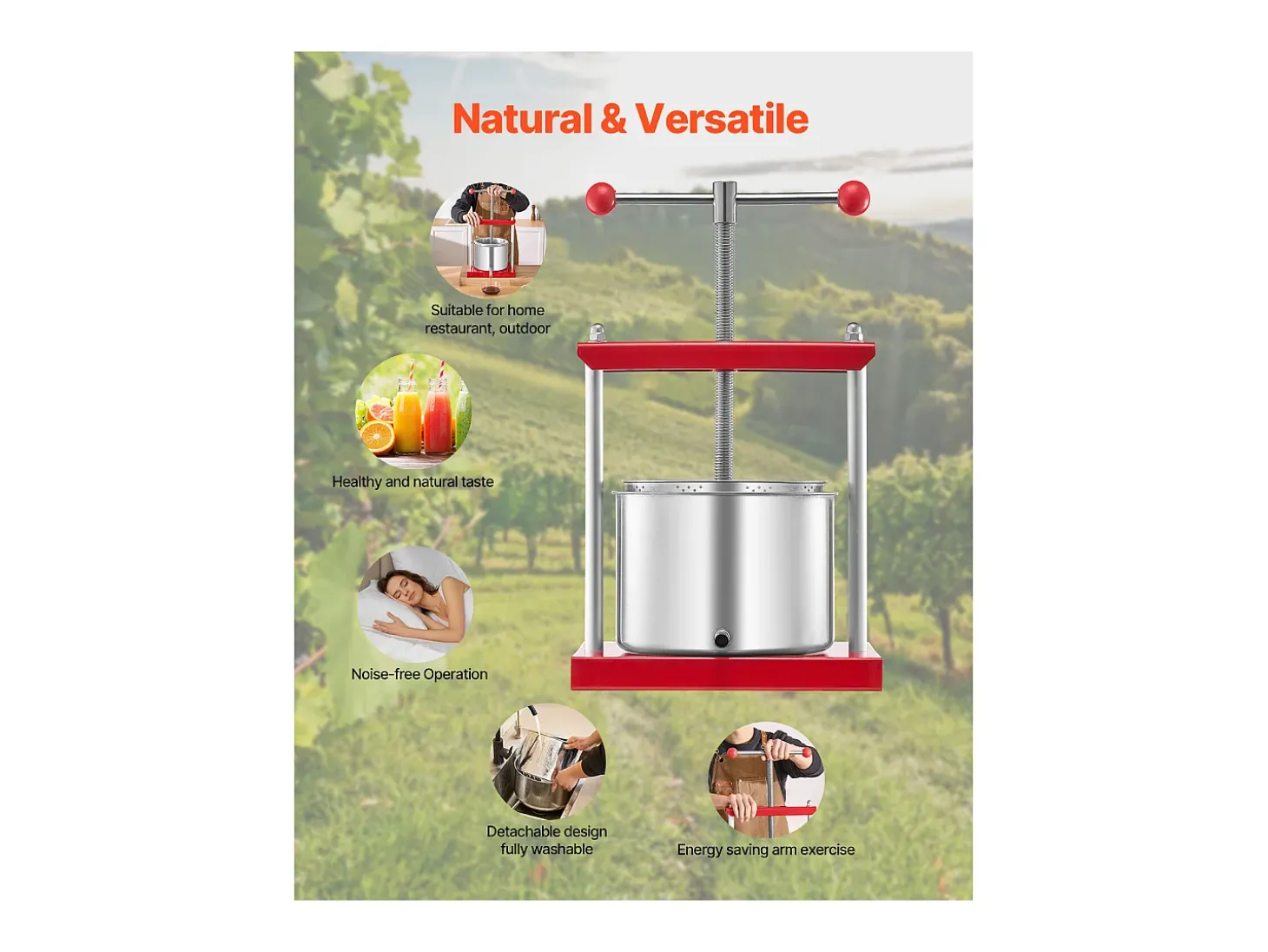 Prensa Manual para Frutas SucceBuy, 6 L, Acero Inoxidable, Cocina, para la Elaboración de Vino