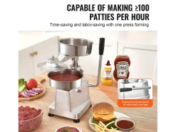 Prensa para Hamburguesas SucceBuy Máquina de Hamburguesas de 15 cm Prensa Comercial Moldeado de Carne Cocina 110 V Acero Inoxidable/Plateado