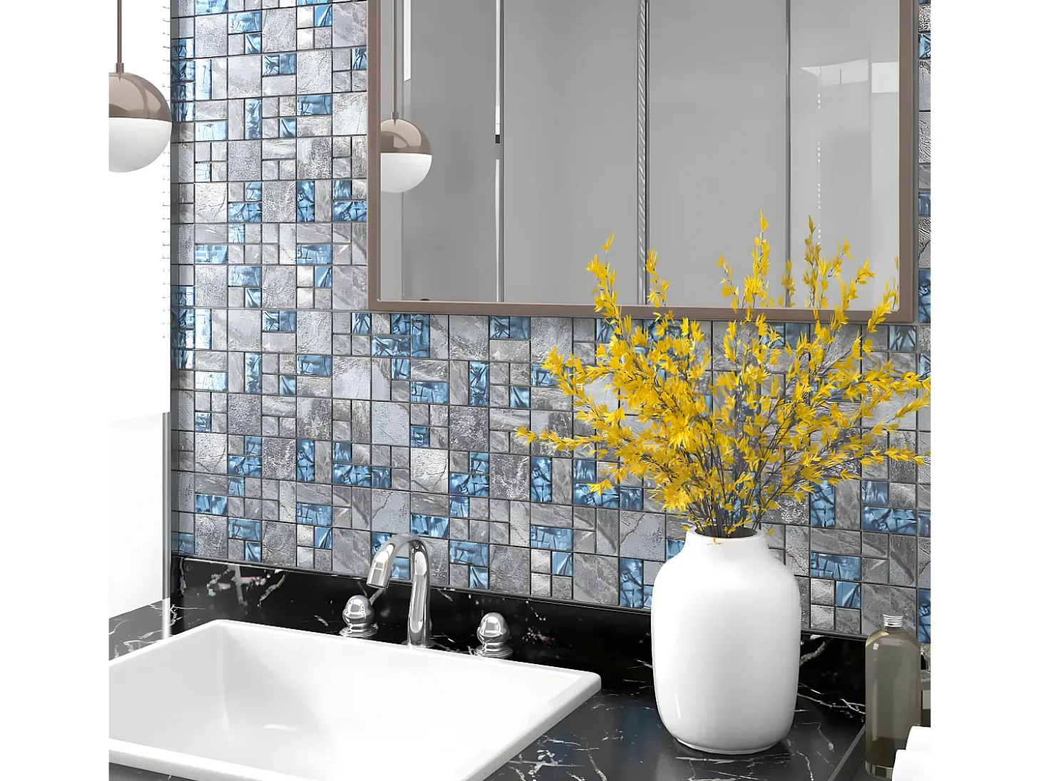 Prolenta Premium - Azulejos de mosaico 22 unidades vidrio gris y azul 30x30 cm