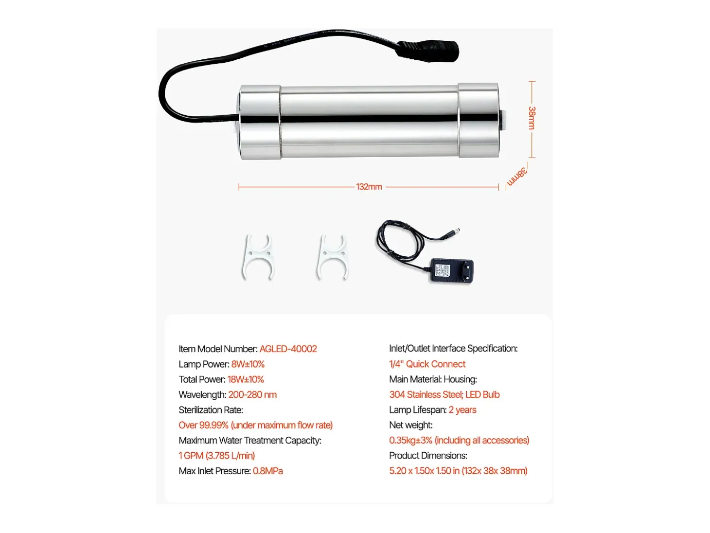 Purificador de Agua UV SucceBuy, Filtración Ultravioleta, Caudal de 3,785 l/min