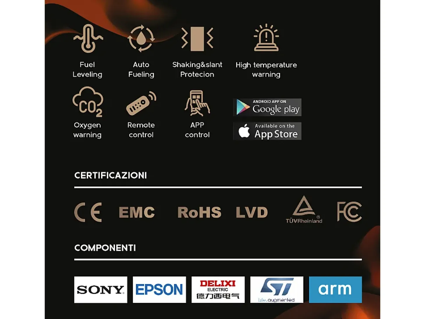 Quemador de bioetanol Smart APP automático de empotrar insertable 70 PRO-LINE