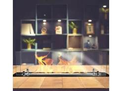 Quemador de chimenea de bioetanol fabricado en acero con cristal de 65 cm.