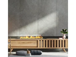 Quemador de chimenea de bioetanol fabricado en acero con cristal de 100 cm.